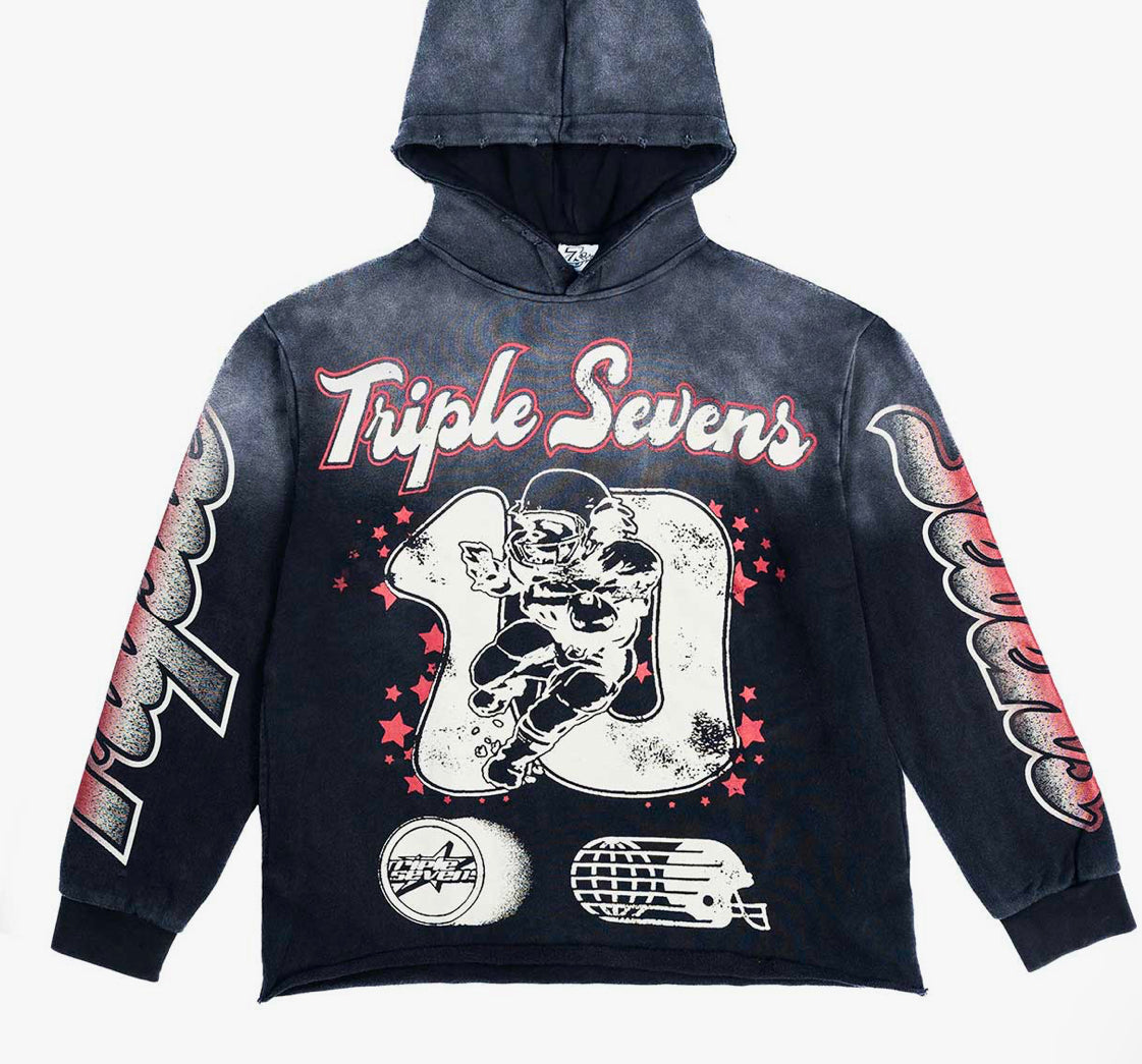 TRIPLE SEVENS WASHED BLACK HOODIE SZ. XXL (NEW)