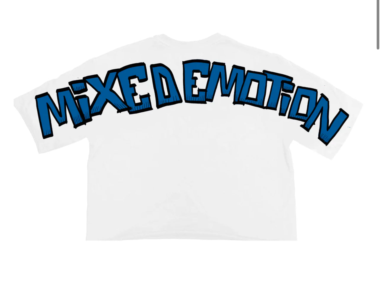 MIX EMOTIONS BLUE MONSTER WHITE T CROPPED SZ. (New)